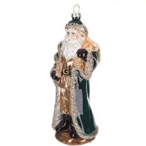 Robert Stanley Gold Santa with Cloak Blown Glass Ornament, Jolly Old Saint Nicho